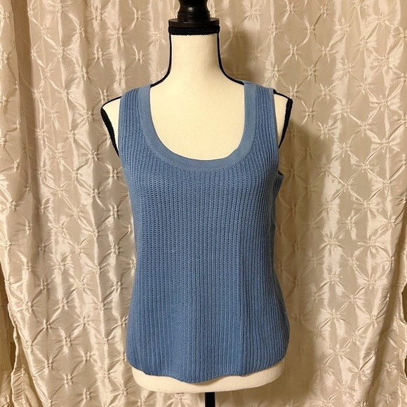 St. John Blue Sleeveless Rib Knit Sweater Vest Wool - Picture 1 of 10